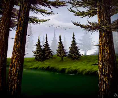 Painting #2312 - 20x24" Canvas - River Landscape painted 2-28-26