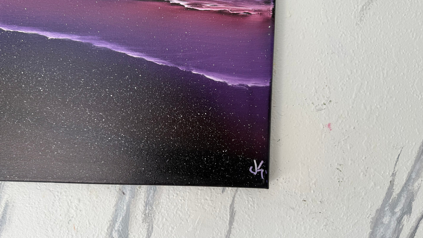 Painting #1974 - 16x20" Canvas - UFO Purple Seascape painted 8-2-25