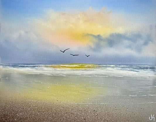 Painting #2055 - 16x20" Canvas - Canon Beach Seascape painted 9-14-25
