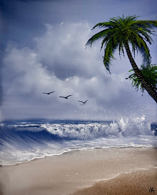 Painting #2186 - 16x20" Canvas - Day Time Seascape painted 12-13-25