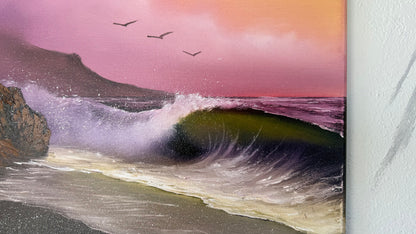 Painting #1994 - 16x20" Canvas - Rocky Sunset Seascape painted 8-14-25