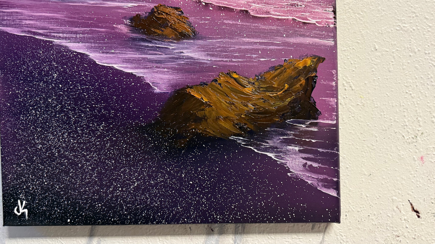 Painting #2001 - 16x20" Canvas - Full Moon Seascape painted 8-16-25