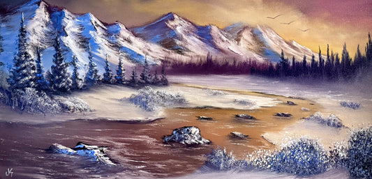 Painting #2260 - 15x30" Pro Series Canvas - Mountain River Landscape painted 1-29-26