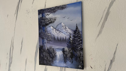 Painting #1997 - 16x20" Canvas - Winter Forest Waterfall Landscape painted 8-15-25