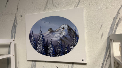 Painting #2026 - 16x20" Canvas - Mt Hood Landscape Oval painted 8-29-25