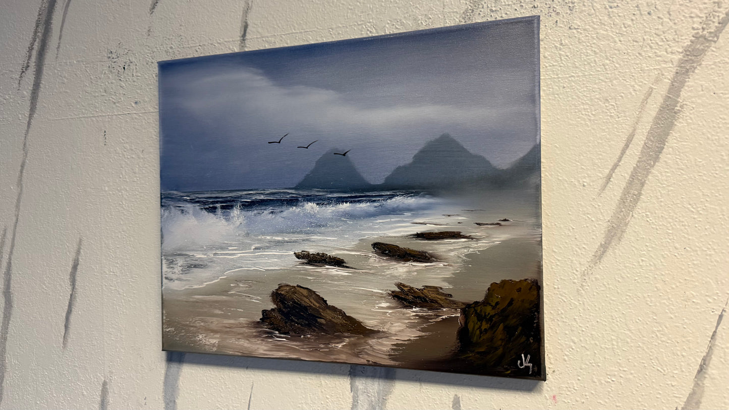 Painting #1996 - 16x20" Canvas - Rocky Oregon Coast Seascape painted 8-14-25