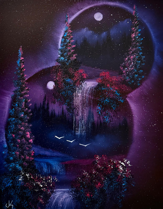 Painting #1588 - 16x20" Canvas - Double Portal Waterfall