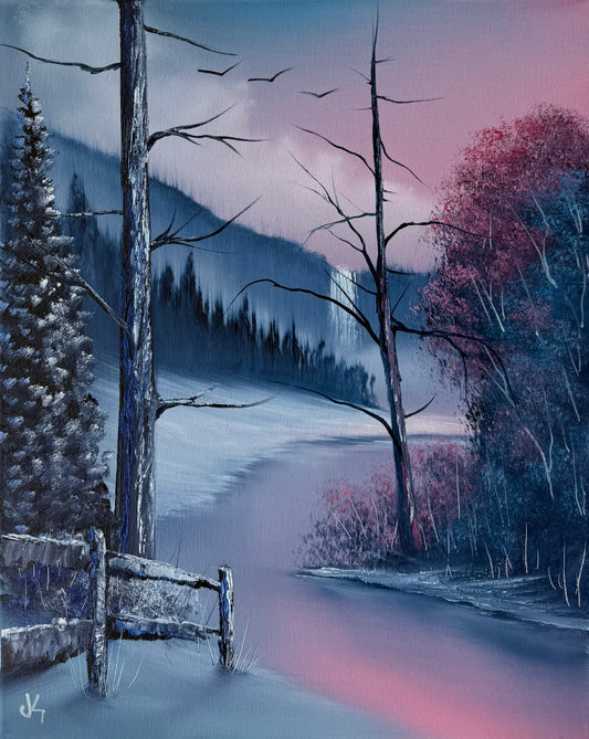 Painting #1807 - 16x20" Canvas - Winter Sunset painted 4-19-25
