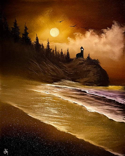 Painting #2224 - 16x20" Canvas - Lighthouse Cove painted 1-5-26