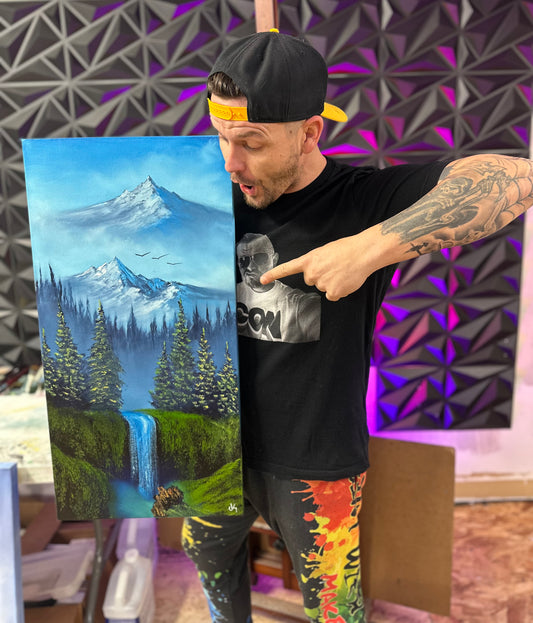 Painting #1676 - 15x30 Pro Series Canvas - Mountain Waterfall painted 1-27-25