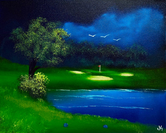 Painting #1668 - 16x20" Canvas - Golf course Landscape painted 1/21/25