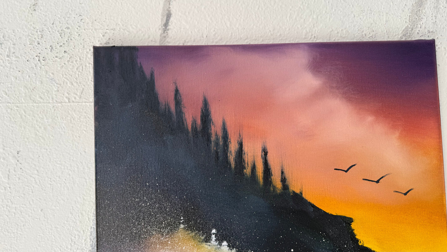 Painting #1975 - 16x20" Canvas - Sunset Oregon Coast Seascape painted 8-3-25