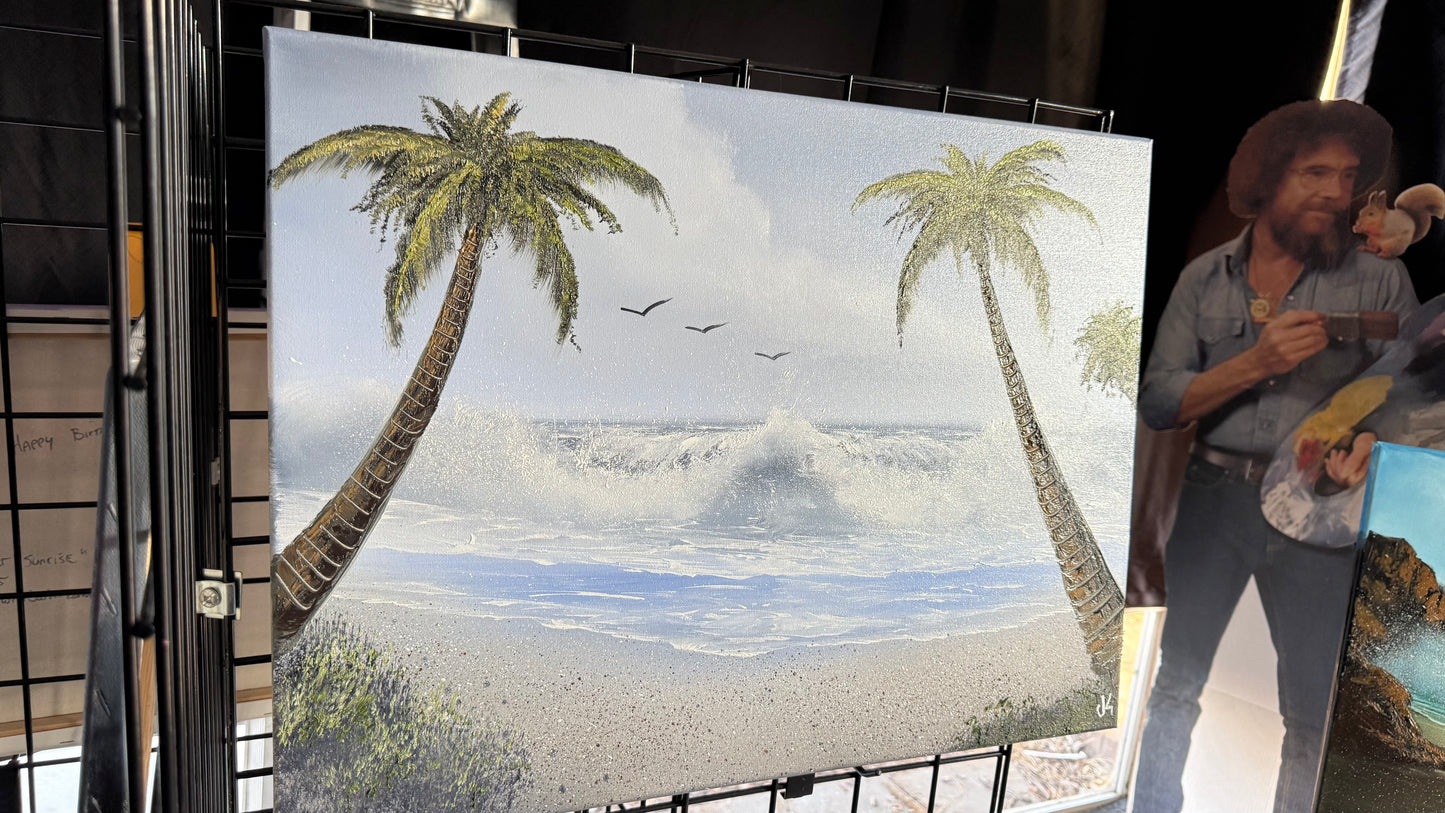 Painting #2040 - 18x24" Canvas - Tropical Seascape with Beachwood Frame included painted 9-6-25