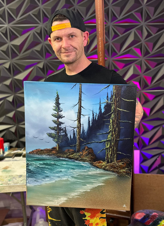 Painting #1702 - 20x24" Pro Series Canvas - Rocky Seascape painted 2-14-25