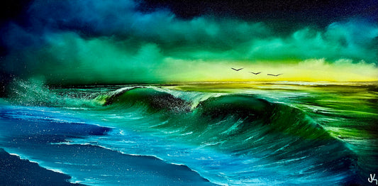 Painting #1675 - 15x30" Pro Series Canvas Green Sky Seascape painted 1/26/25