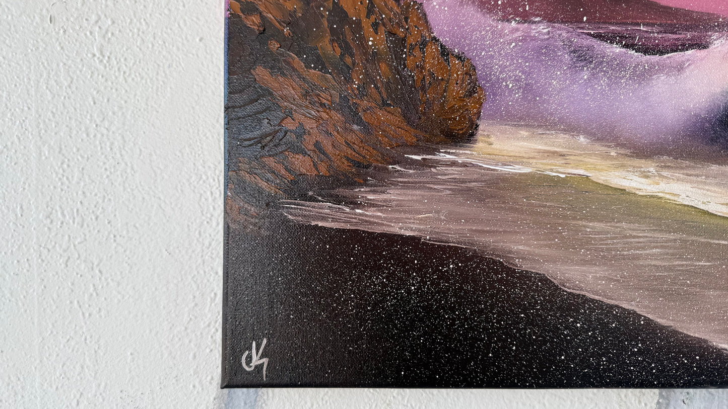 Painting #1994 - 16x20" Canvas - Rocky Sunset Seascape painted 8-14-25