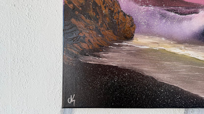 Painting #1994 - 16x20" Canvas - Rocky Sunset Seascape painted 8-14-25