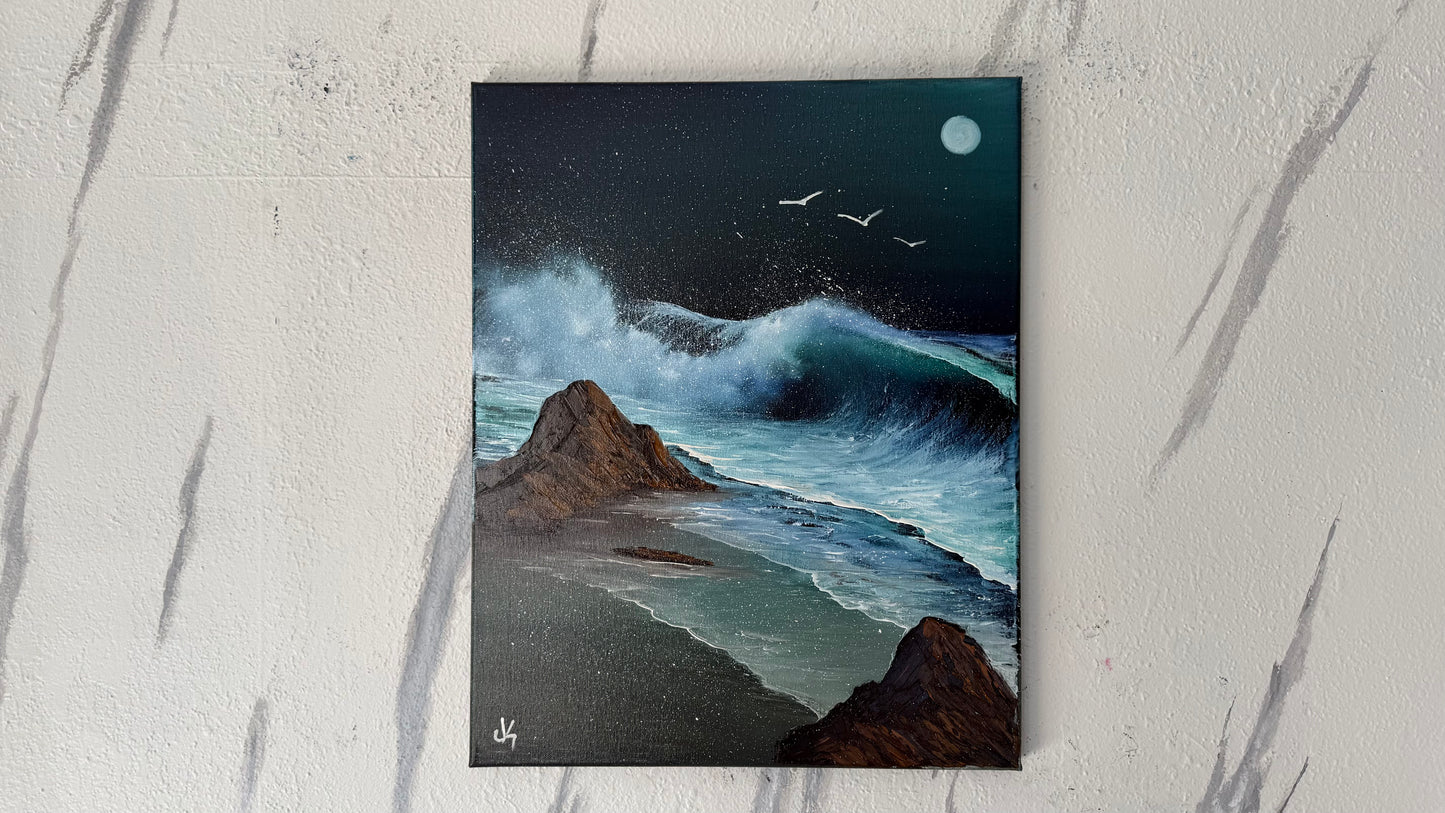 Painting #1988 - 16x20" Canvas - Crashing Wave Seascape painted 8-10-25