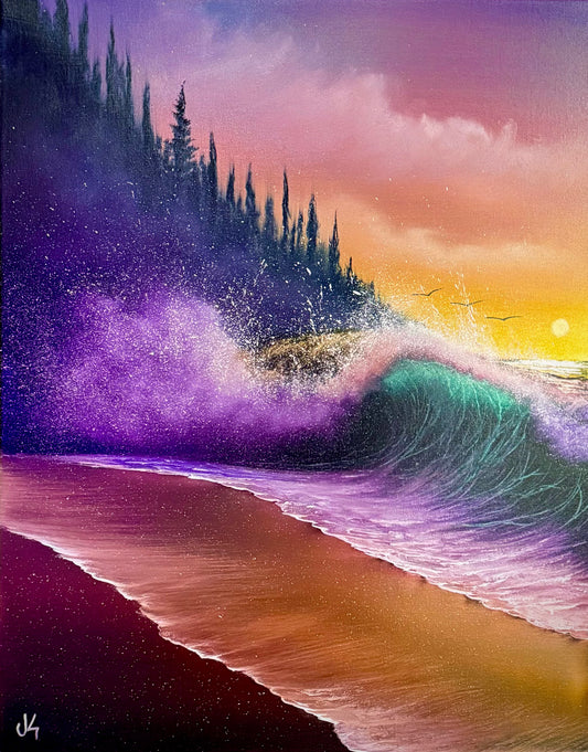 Painting #1787 - 22x28" Canvas - Color Shifting Iridescent Eye - Oregon Coast Seascape painted 4-8-25