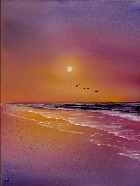 Painting #1611 - 18x24" Canvas - Lavender Sunset Seascape