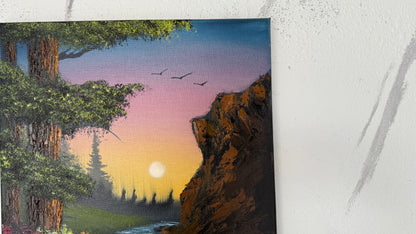 Painting #1979 - 16x20" Canvas - Sunset Waterfall painted 8-6-25