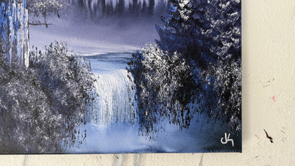 Painting #1997 - 16x20" Canvas - Winter Forest Waterfall Landscape painted 8-15-25
