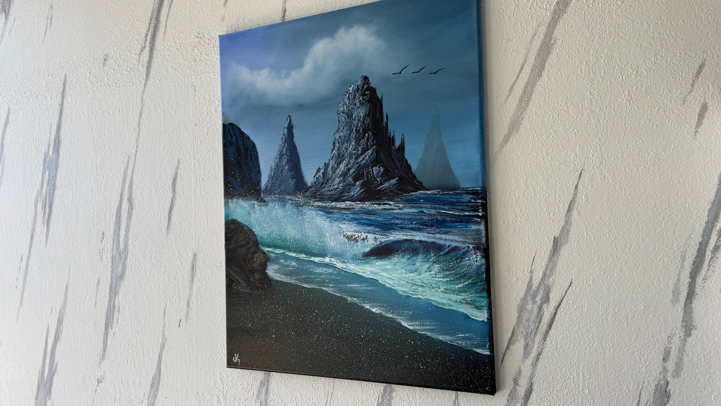 Painting #1956 - 22x28" Canvas - Rocky Seascape painted 7-24-25