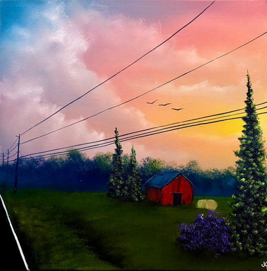 Painting #1583 - 24x24" Canvas - Roadside Farm House / Cabin