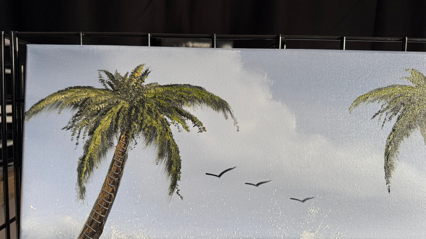 Painting #2040 - 18x24" Canvas - Tropical Seascape with Beachwood Frame included painted 9-6-25