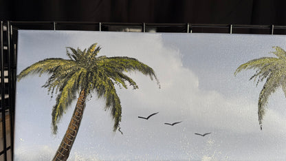 Painting #2040 - 18x24" Canvas - Tropical Seascape with Beachwood Frame included painted 9-6-25