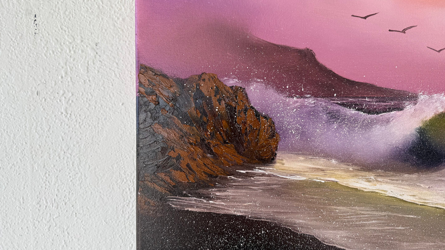 Painting #1994 - 16x20" Canvas - Rocky Sunset Seascape painted 8-14-25