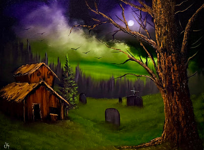 Painting #2663 - 18x24" Canvas - Mountain Graveyard painted 10-26-26