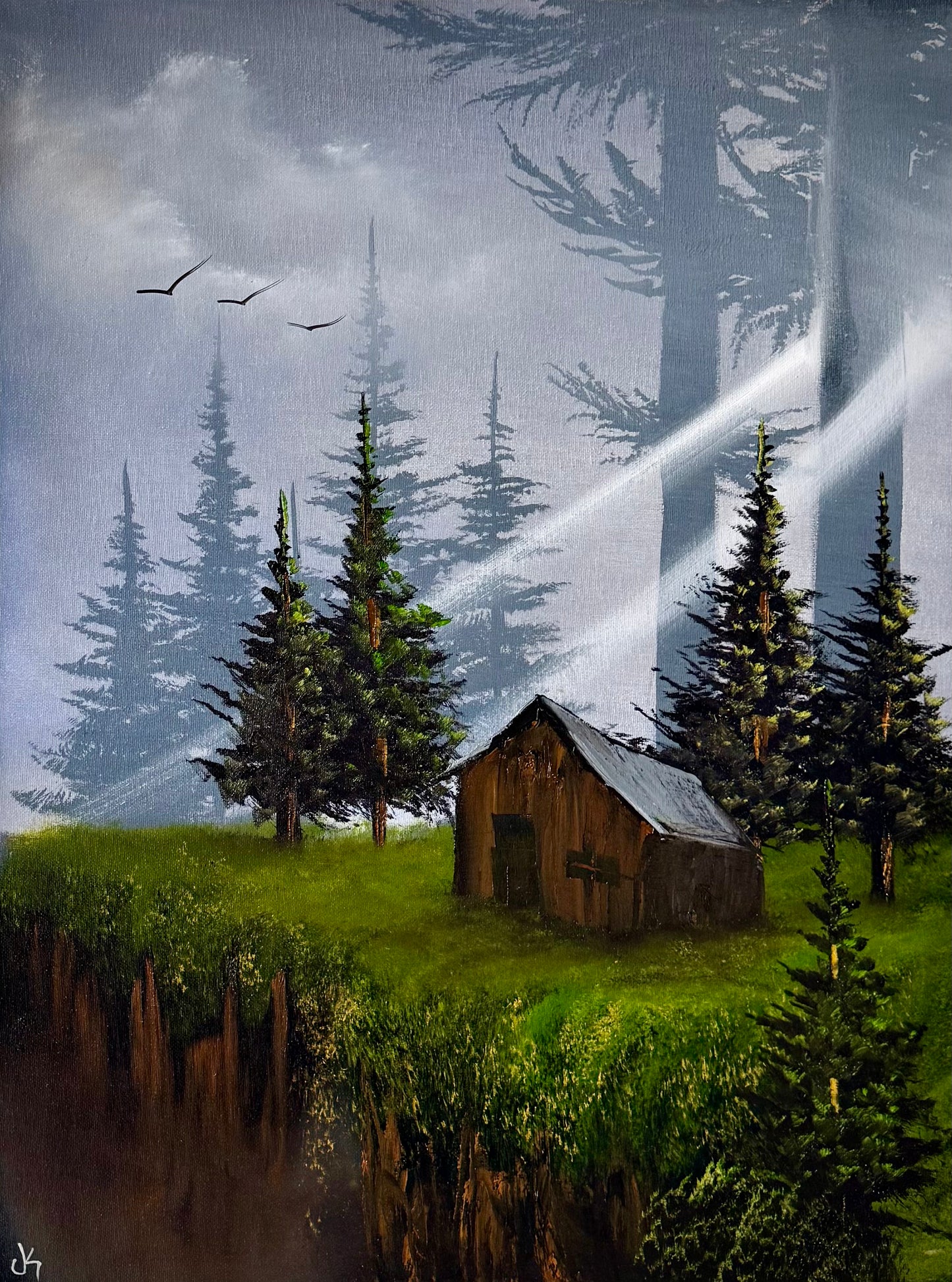 Painting #2463 - 18x24" Canvas - Forest Waterfall Landscape painted 5-28-26