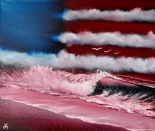 Painting #1921 - 20x24" Canvas - Seascape Flag-scape painted 7-3-25