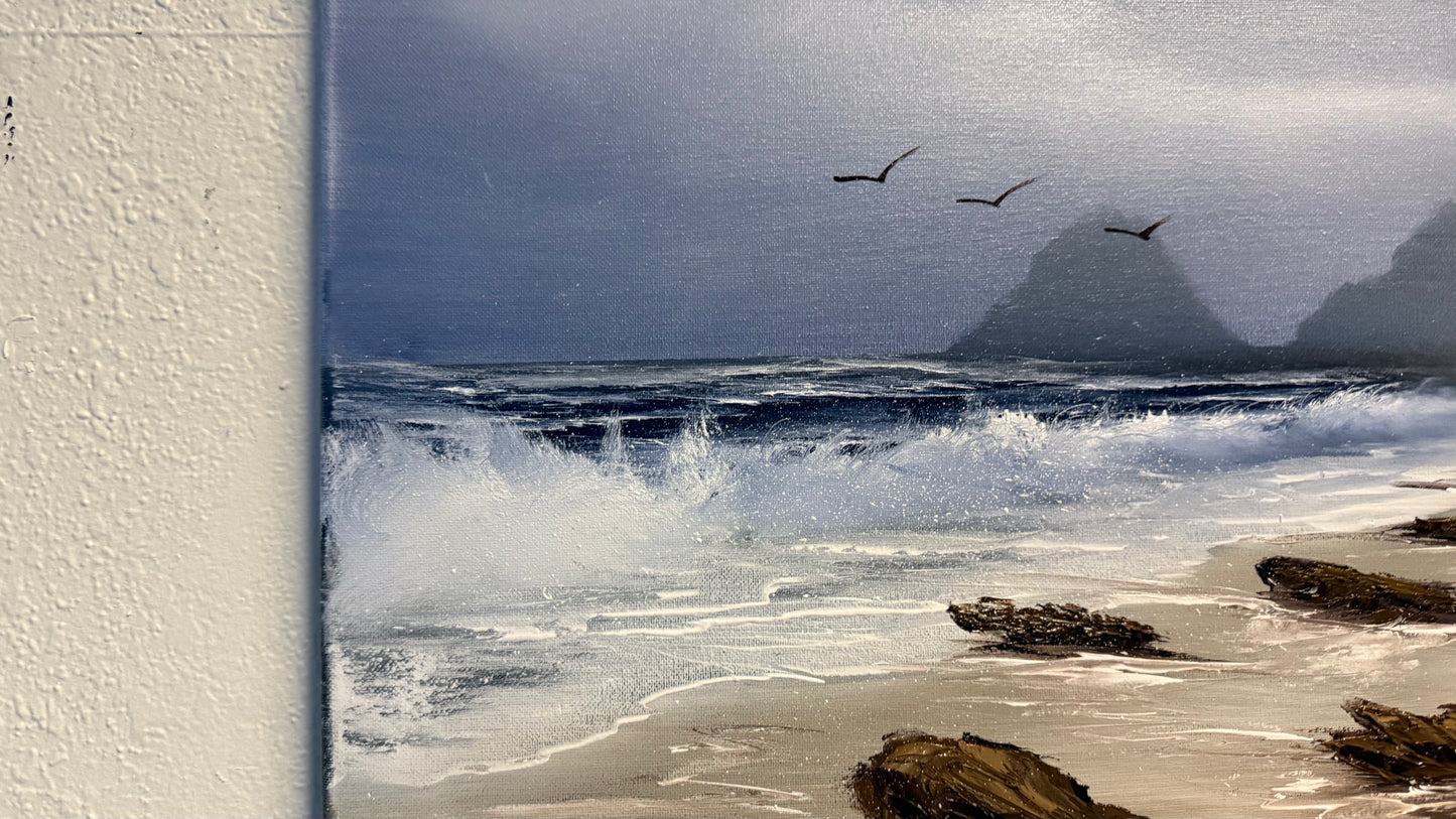 Painting #1996 - 16x20" Canvas - Rocky Oregon Coast Seascape painted 8-14-25