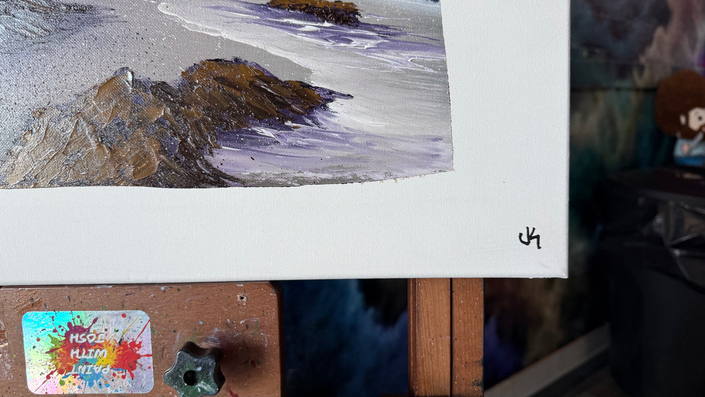 Painting #2032 - 16x20" Canvas - Oregon Coast Seascape on Oregon Stencil painted 9-1-25