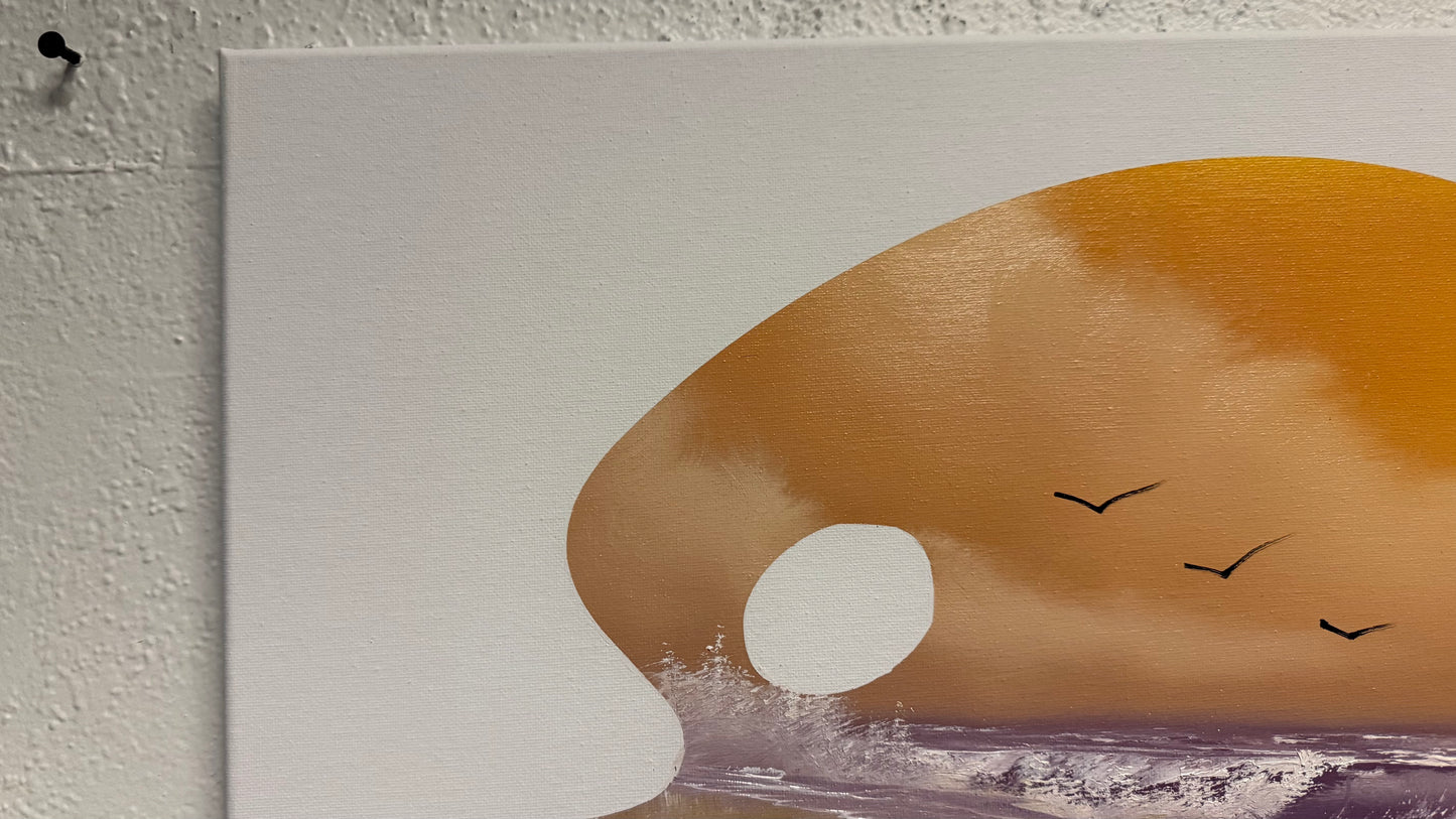 Painting #2044 - 16x20" Canvas - Sunset Seascape Palette Stencil painted 9-7-25