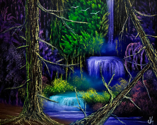 Painting #1720 - 16x20" Canvas - Jungle Landscape painted 2-24-25