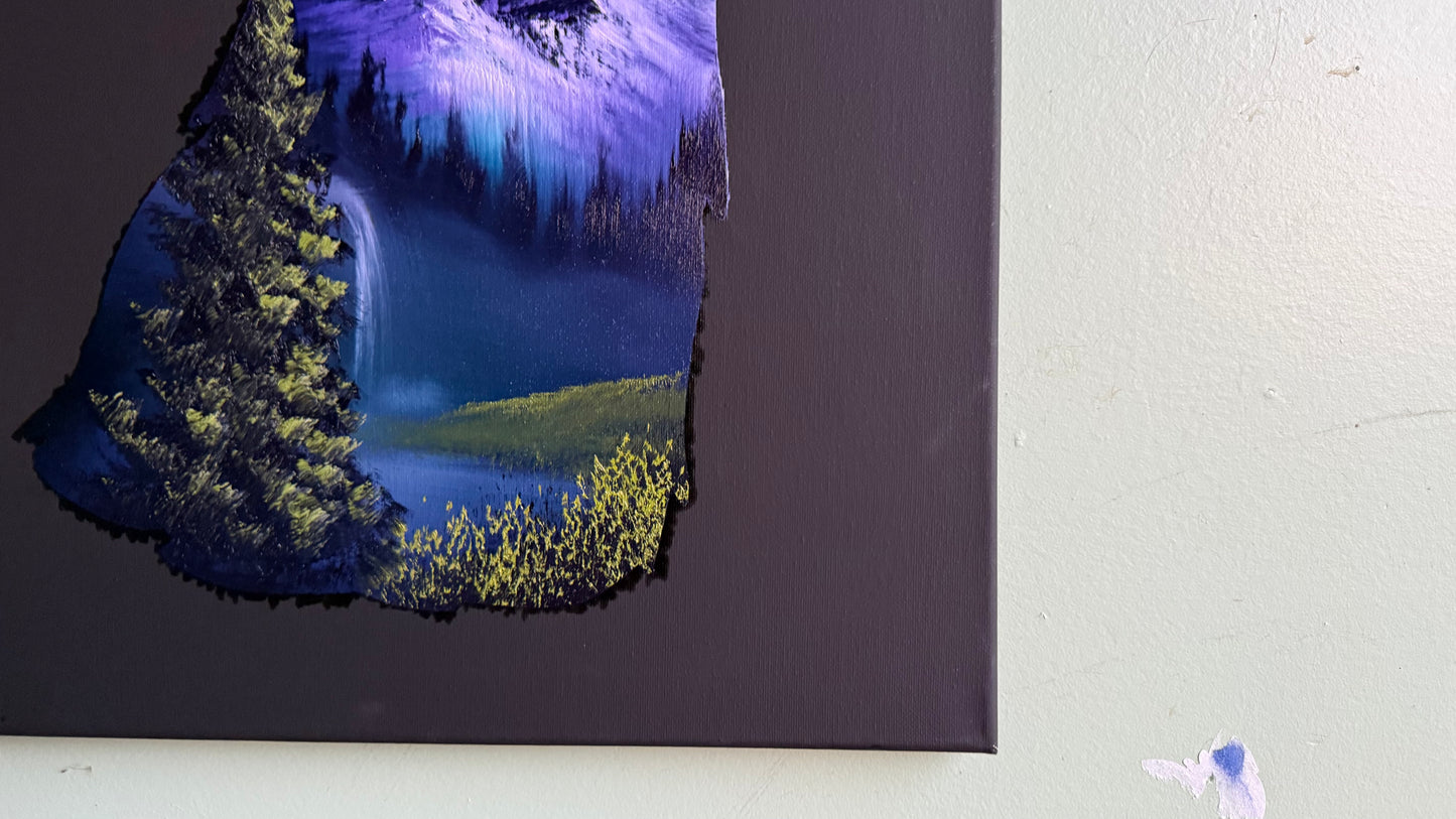 Painting #2012 - 16x20" Canvas - Wolf Stencil Landscape painted 8-22-25