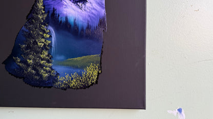 Painting #2012 - 16x20" Canvas - Wolf Stencil Landscape painted 8-22-25