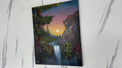 Painting #1979 - 16x20" Canvas - Sunset Waterfall painted 8-6-25