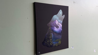 Painting #2012 - 16x20" Canvas - Wolf Stencil Landscape painted 8-22-25