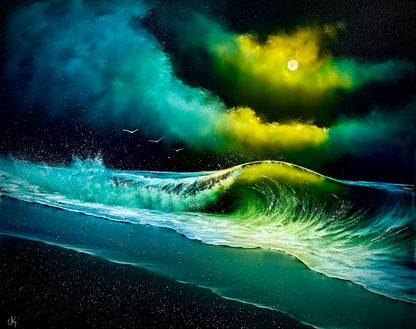 Painting #2550 - 24x30" Canvas - Crashing Waves Seascape painted 8-14-26