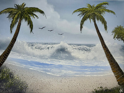 Painting #2040 - 18x24" Canvas - Tropical Seascape with Beachwood Frame included painted 9-6-25
