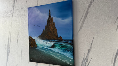 Painting #1957 - 20x24" Canvas - Rocky Seascape painted 7-24-25