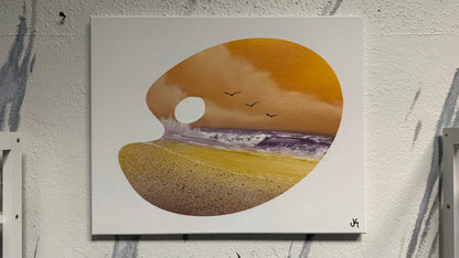 Painting #2044 - 16x20" Canvas - Sunset Seascape Palette Stencil painted 9-7-25