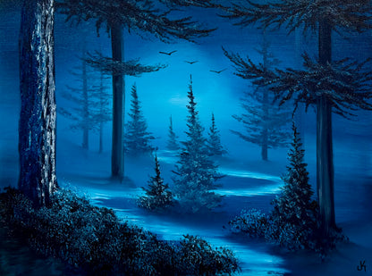Painting #2558 - 18x24" Canvas - Deep Forest Turquoise Landscape painted 8-20-26