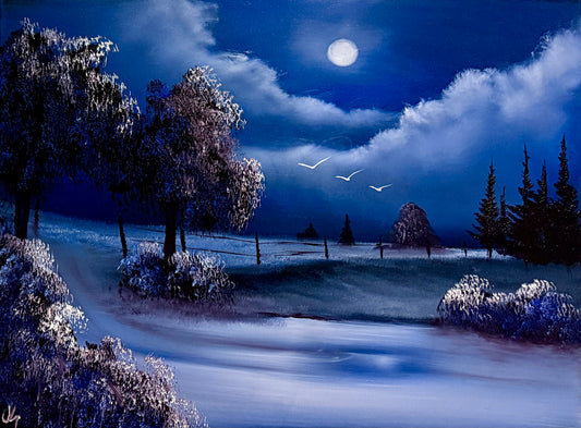 Painting #2106 - 18x24" Canvas - Winter Farm Landscape painted 10-16-25