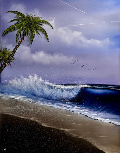 Painting #2177 - 22x28" Canvas - "WHISPERS OF THE TEMPEST SHORE" Seascape painted 12-8-25