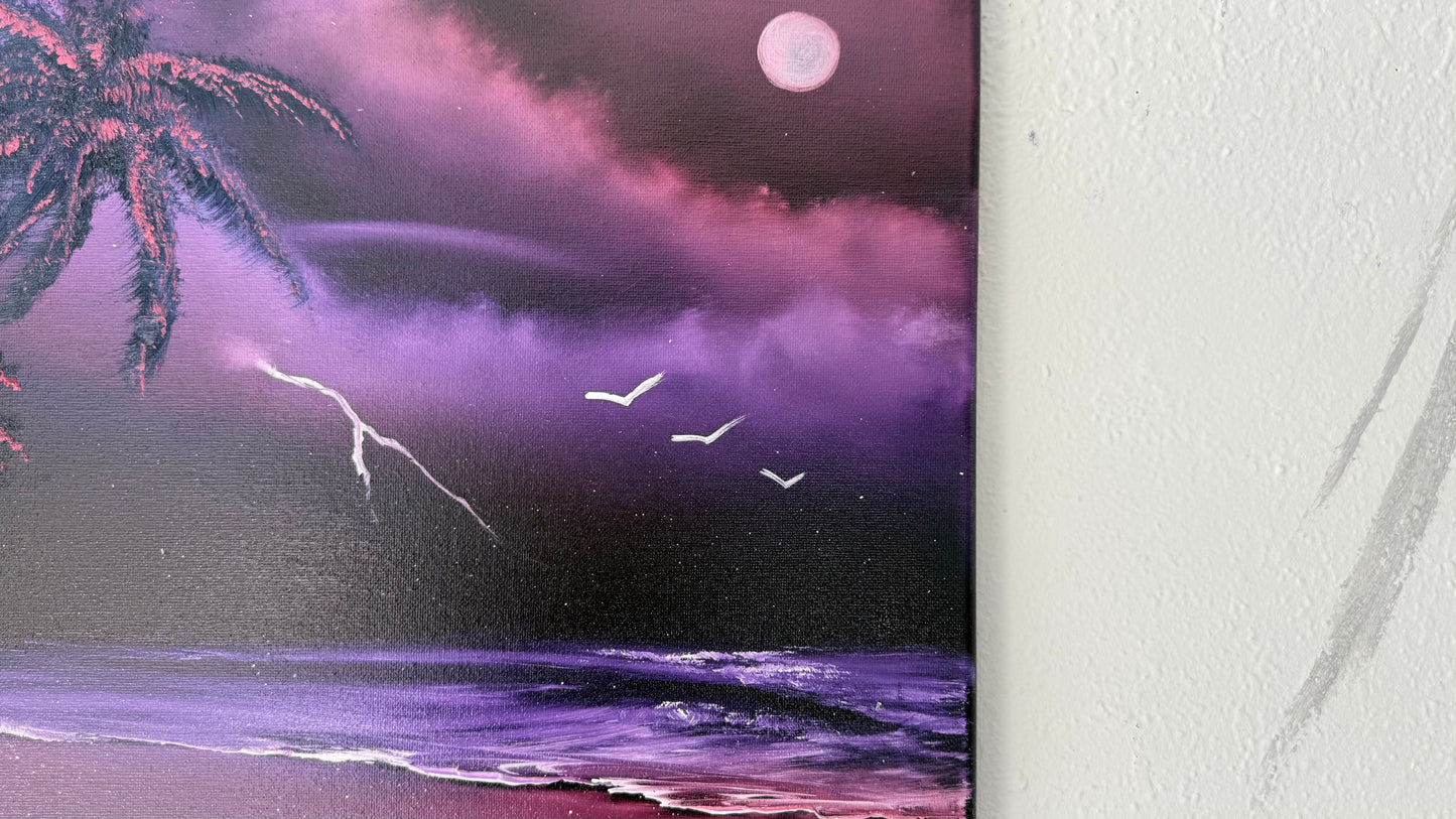 Painting #1974 - 16x20" Canvas - UFO Purple Seascape painted 8-2-25